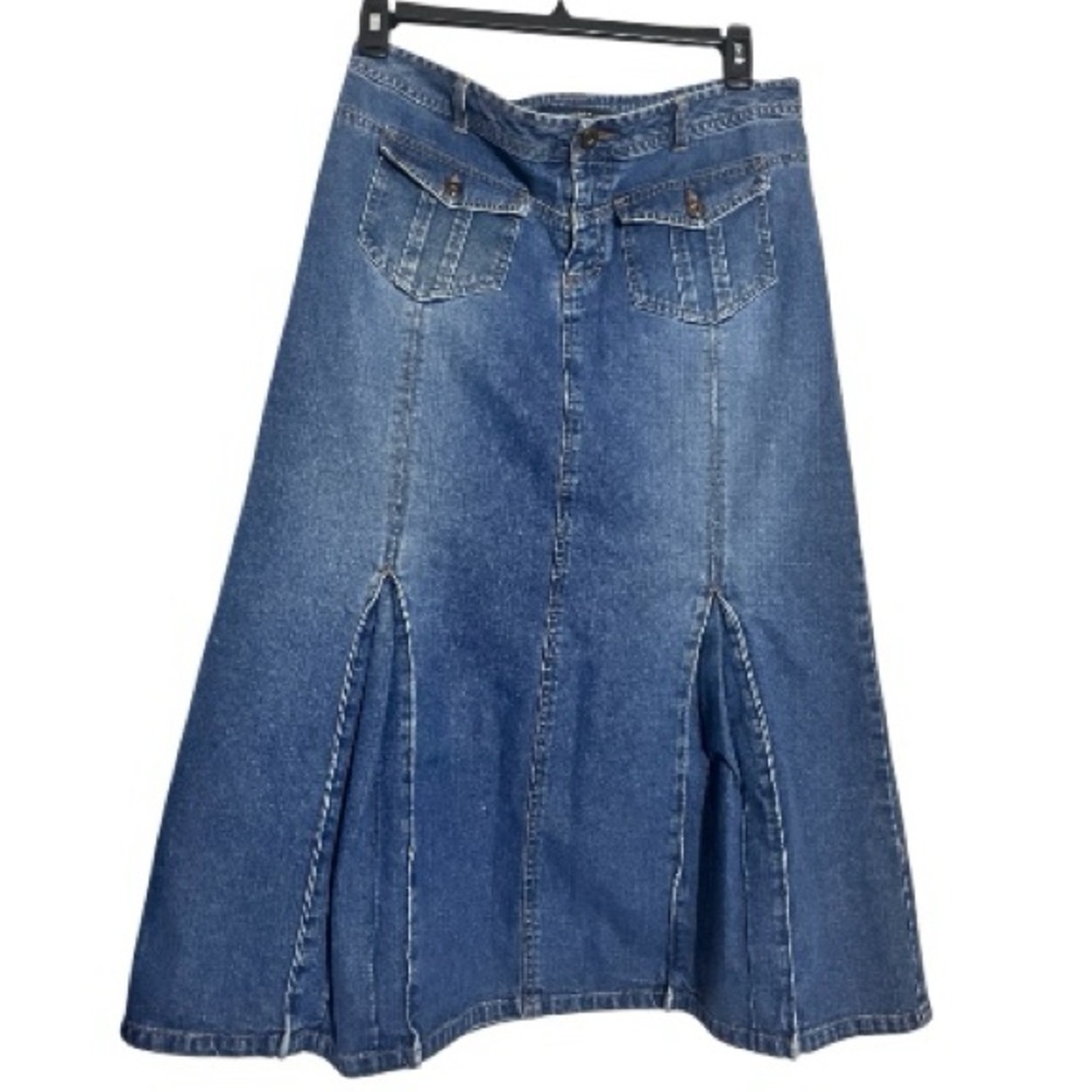 French Cuff Denim Belt Loop No Slits Pleated Maxi 100% Cotton Skirt Size 12